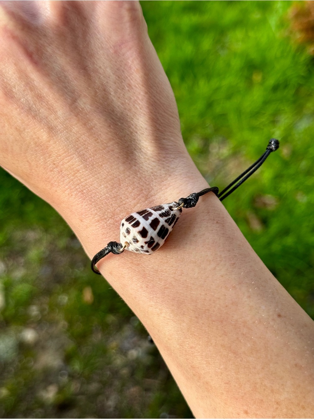 Adjustable Hawaiian Hebrew Cone Bracelet on Black Cord